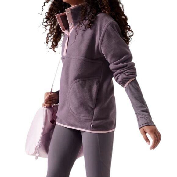 Athleta Girl Cold Snap Sweatshirt Fleece Girls Large In Purple With Pink Trim - Picture 1 of 9
